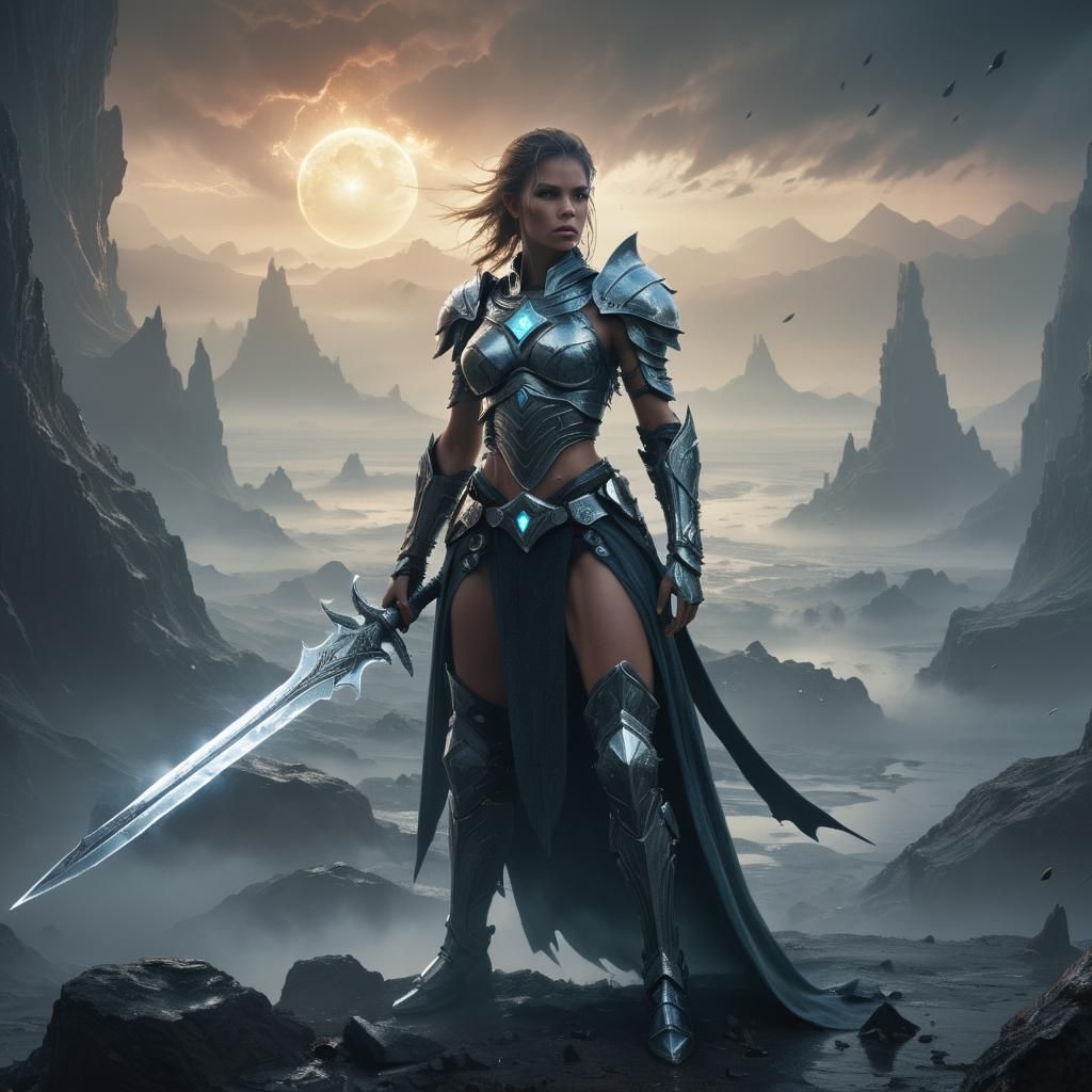 Ethereal Female Warrior in Mystical Lands of Grantor, Epic F...