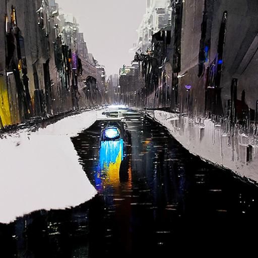 Car on Wet City Street at Night