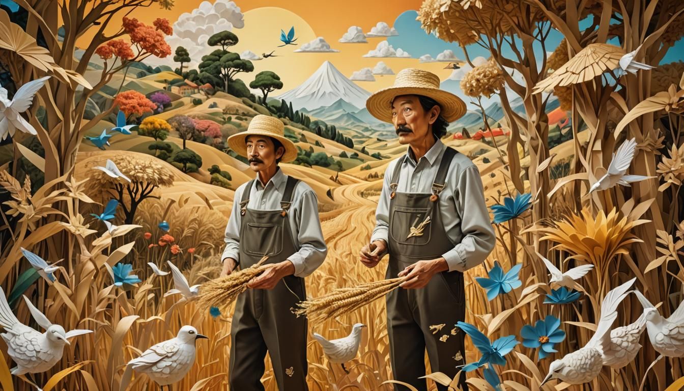 Surreal Farmer in Paper Art Style