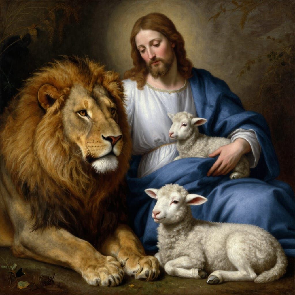 Divine Harmony: Jesus with Lion and Lamb