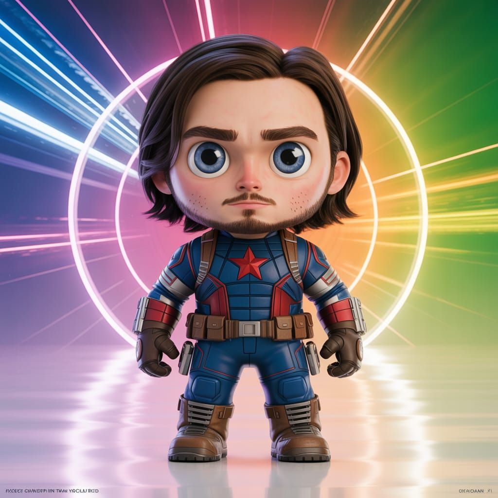 Hyperrealistic Chibi Winter Soldier in Cityscape