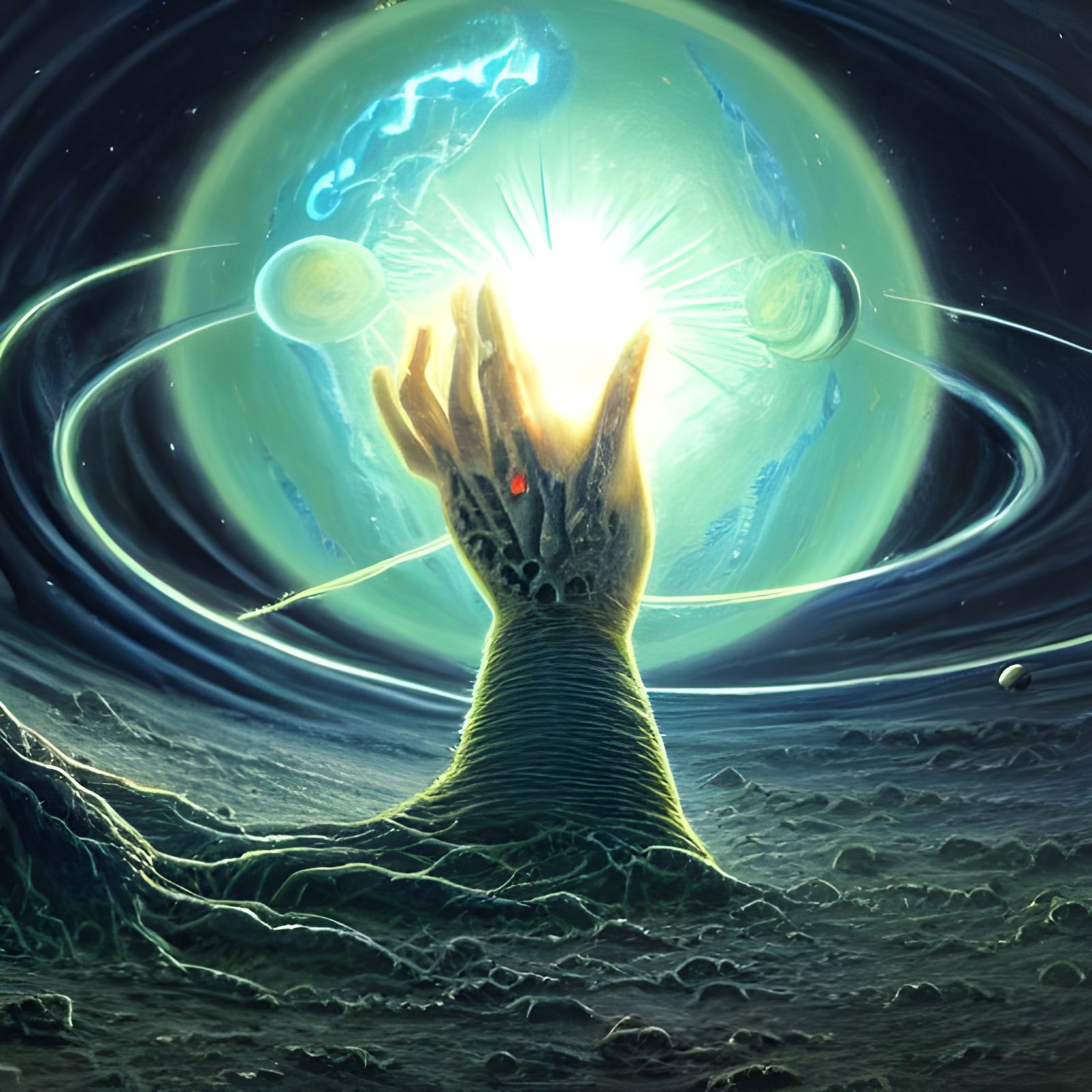 Eldritch God Destroys Planet in Hyperrealistic Painting