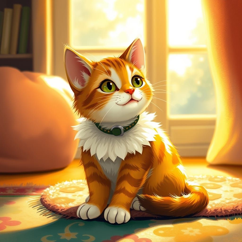 Cat with Fluffy Collar in Whimsical Style