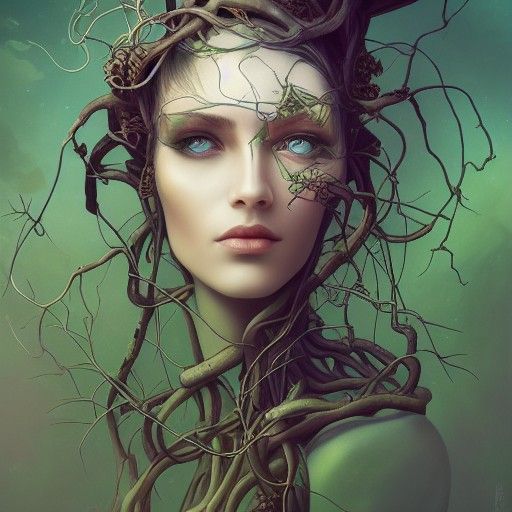 Half Treant Cyborg Woman: Astral Polished Portrait