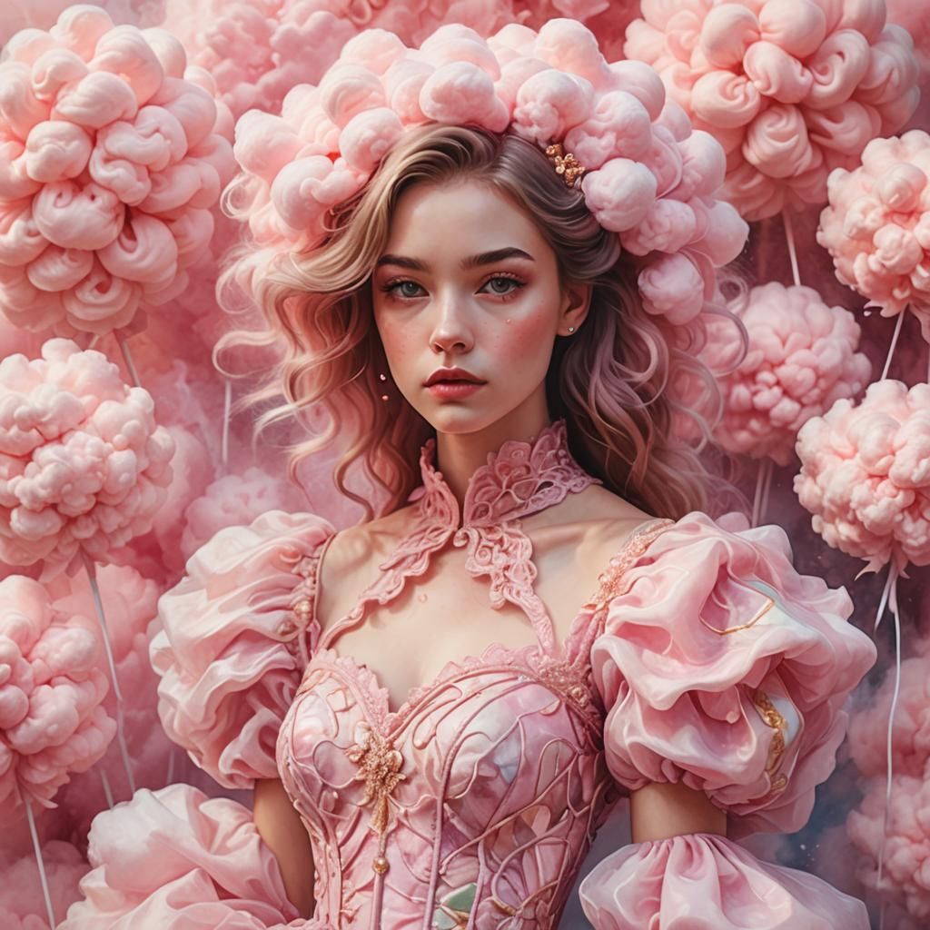 Pink Surreal Portrait in Watercolor Style