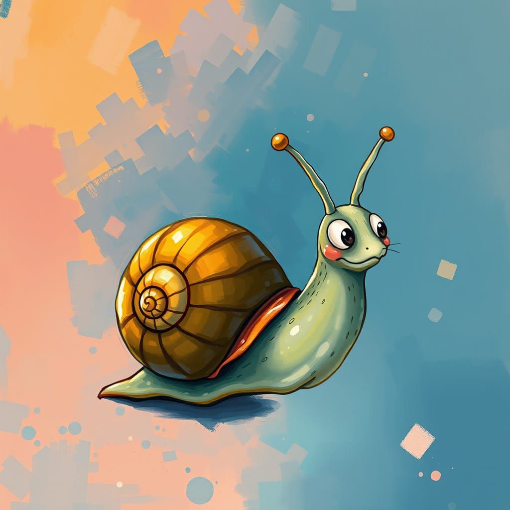 Cartoon Snail in Vibrant Gouache Style