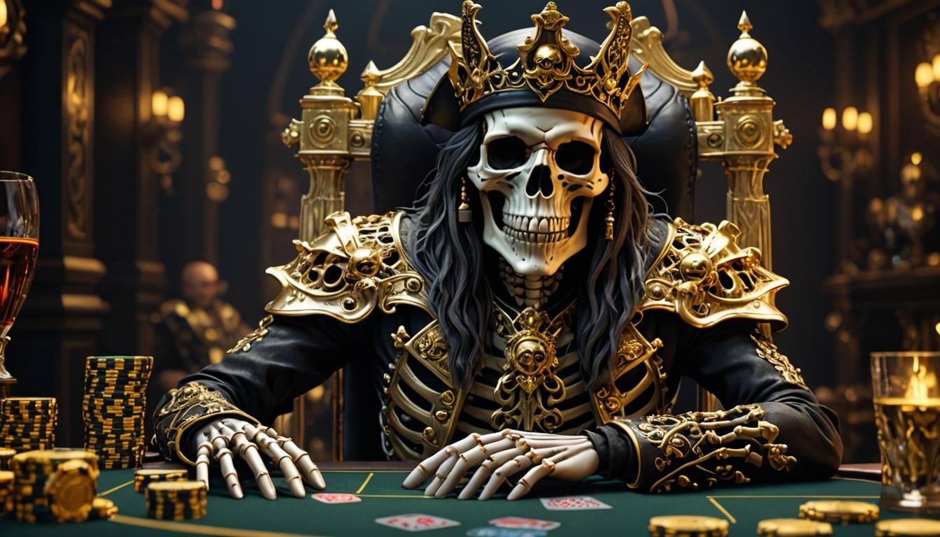 Pirate Skeleton King Playing Poker in 8K