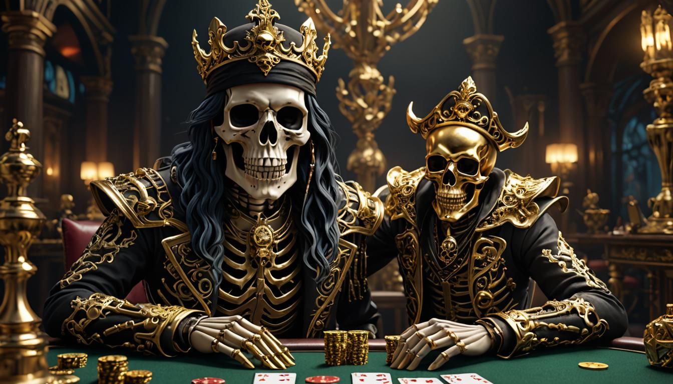 Skeleton King and Pirate Skull Play Poker
