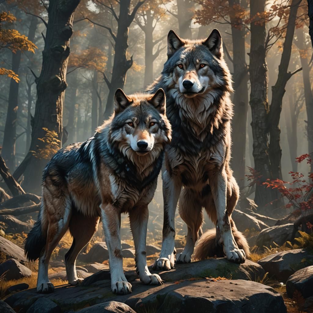 Man and Wolf Friendship in Detailed Matte Painting