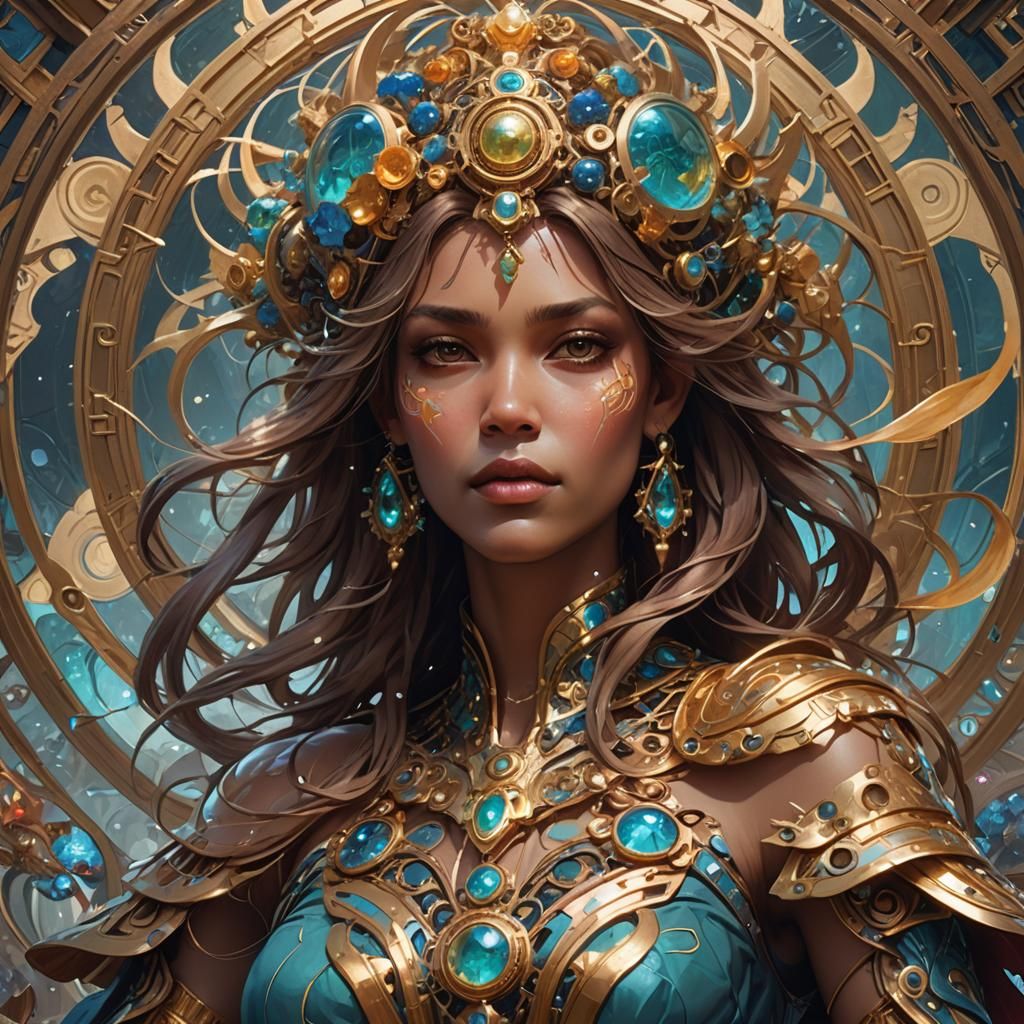 Antediluvian Deity Returns: Hyperdetailed Art Nouveau Portra...