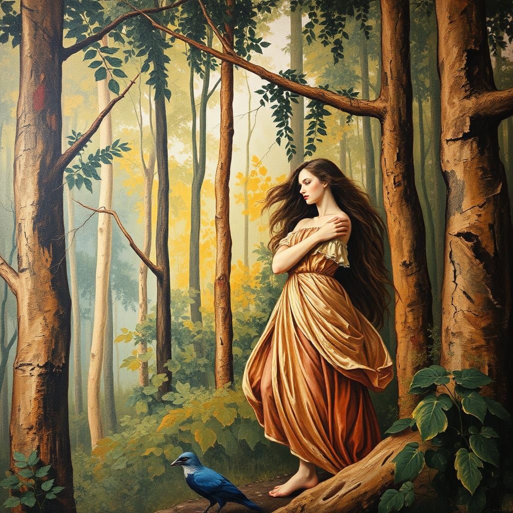 Forest Woman Fresco in Art Nouveau Style