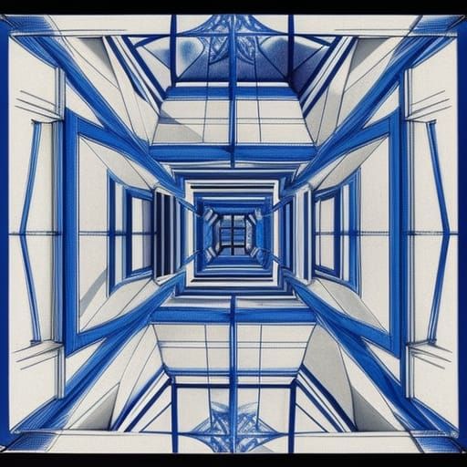 Impossible Escher Blueprint in Hyperrealistic 3D