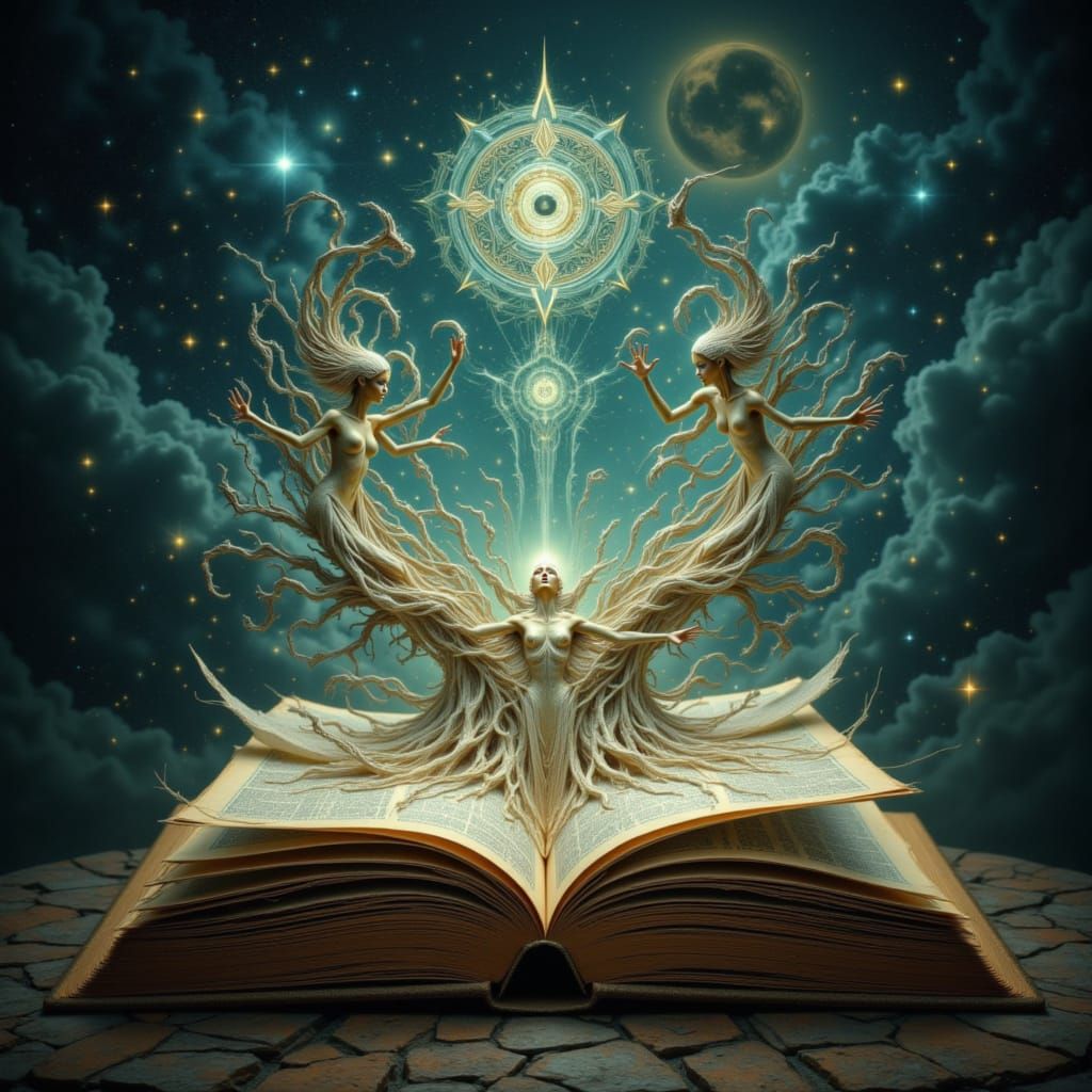 Ancient Book Overlayed with Irish Map & Mythical Beings