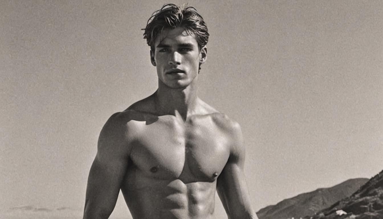 Shirtless Model in 90s Calvin Klein Ad Style