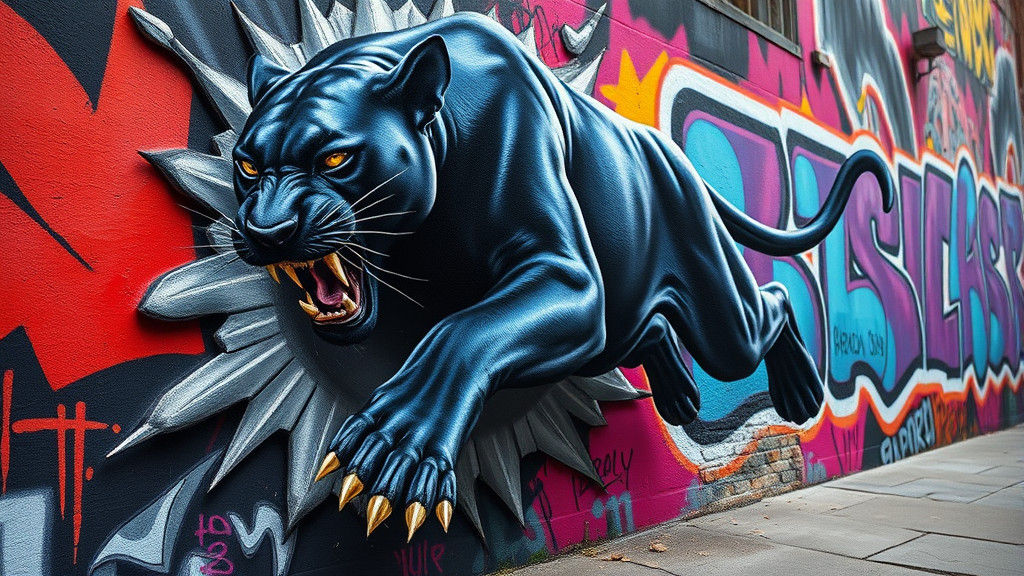 Hyperrealistic 3D Street Art: Black Panther Bursting Out