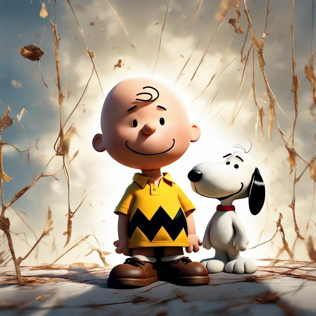Charlie Brown and Snoopy Portrait, Digital Art