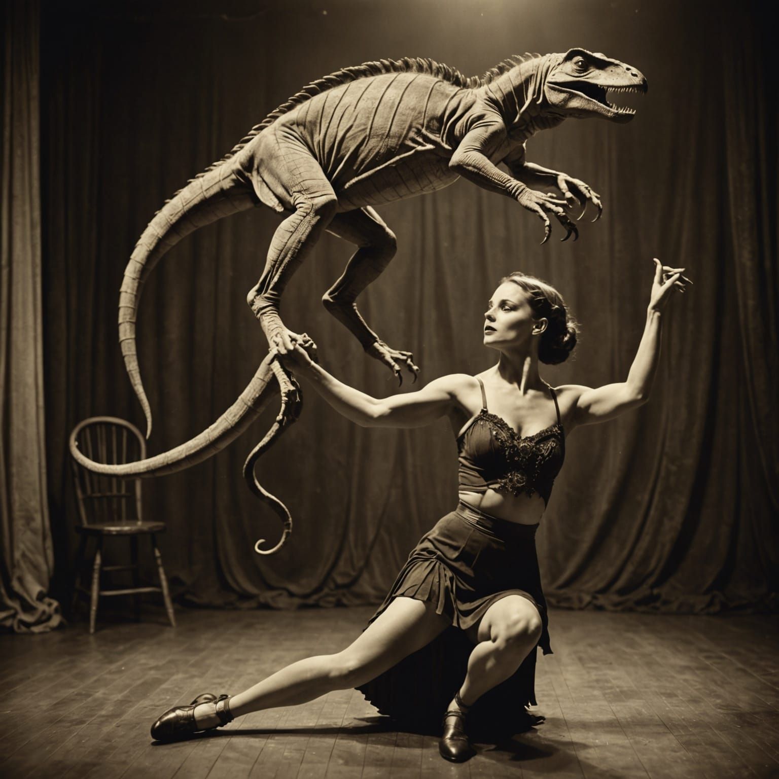 Vintage Sepia Photo of Contortionist Dancing