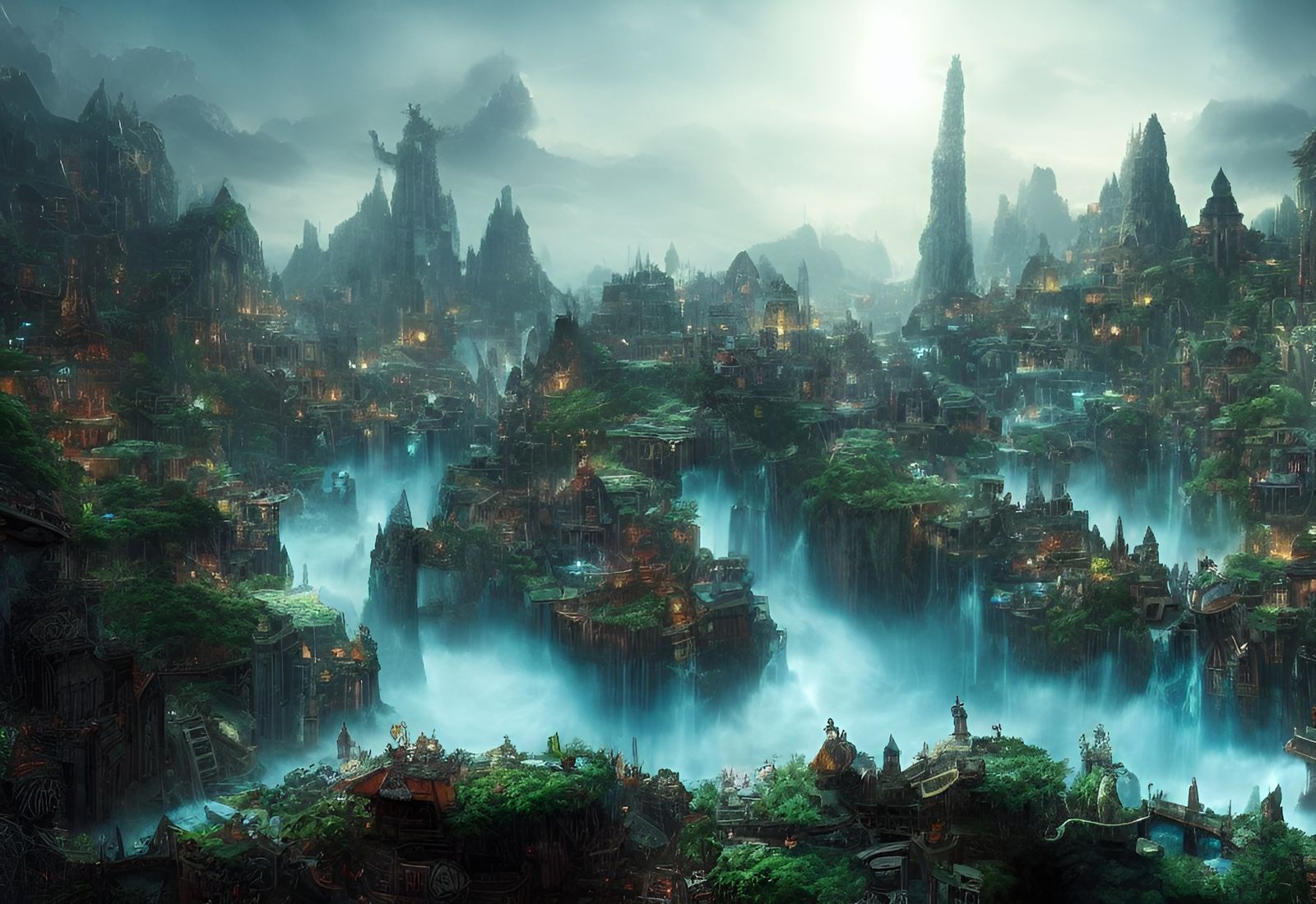 Magical Hidden Village: Comic Book Fantasy Scene