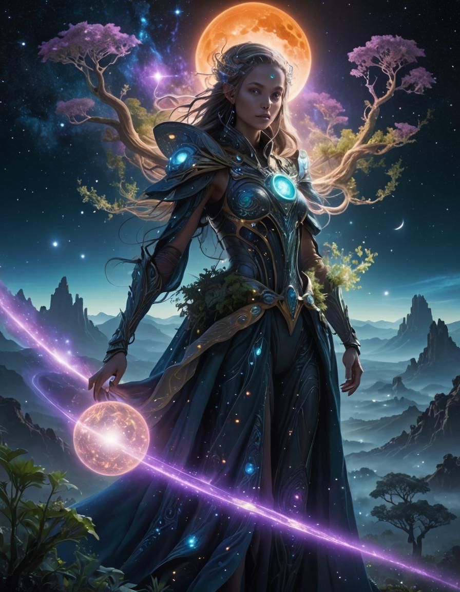 Mystical Alien Landscape in Pablo Amaringo Style