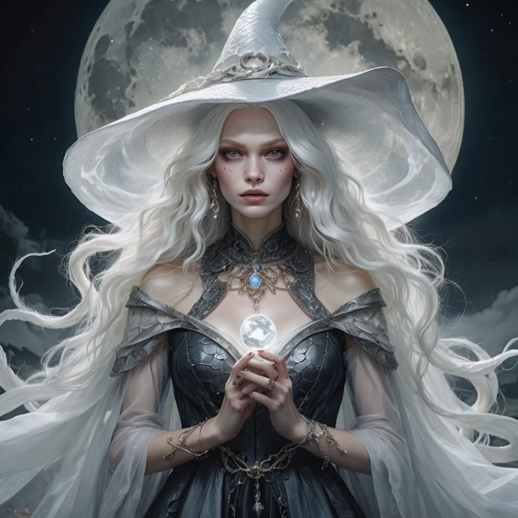 Beautiful Witch with Albino Snake Portrait