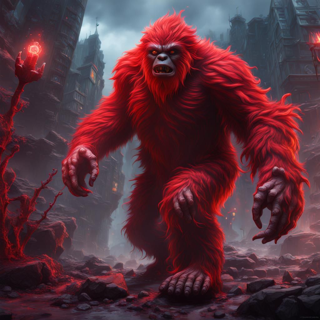 Red Yeti Superhero Crime Fighter in Detailed Painting