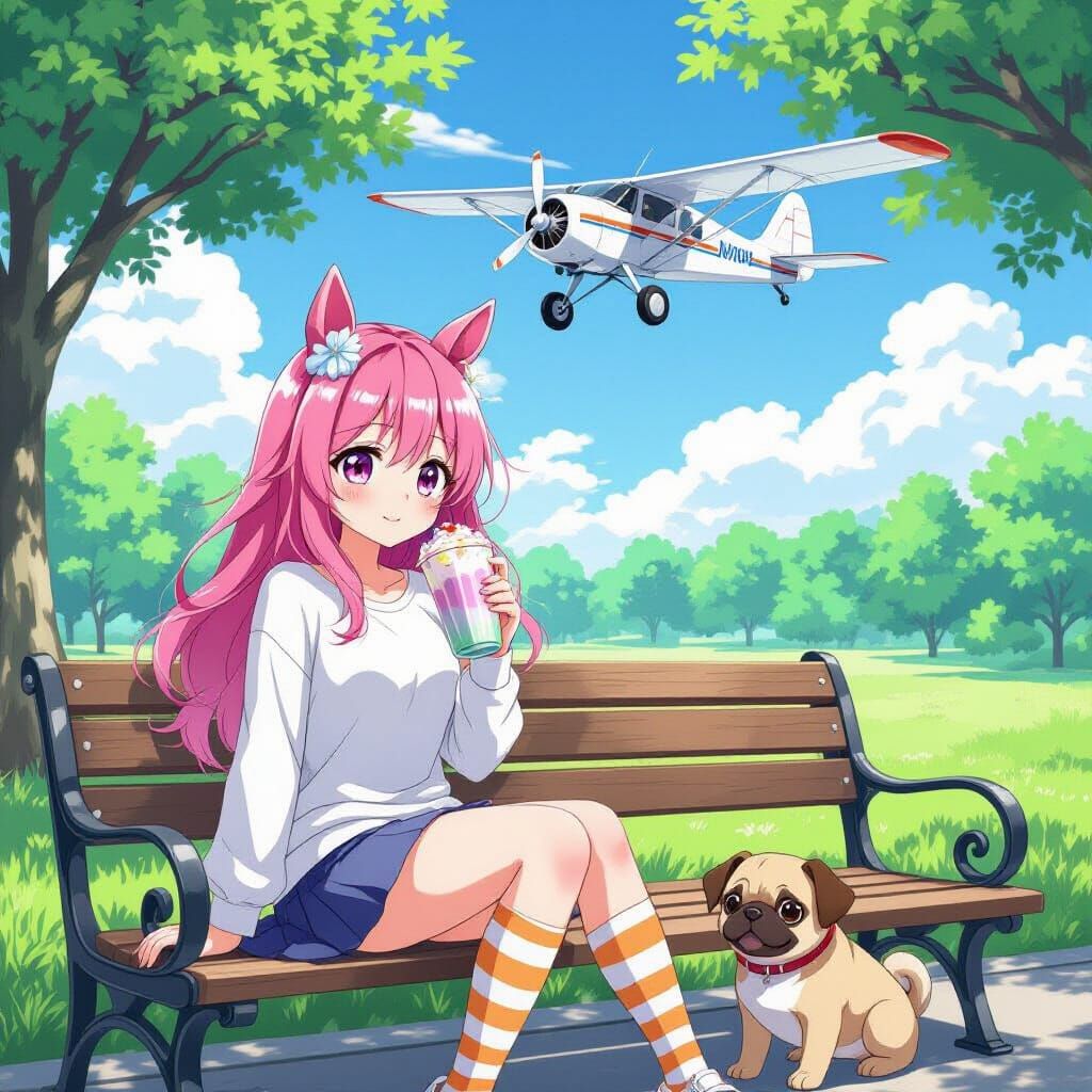 Anime Girl with Horse Ears in Cel-Shaded Style