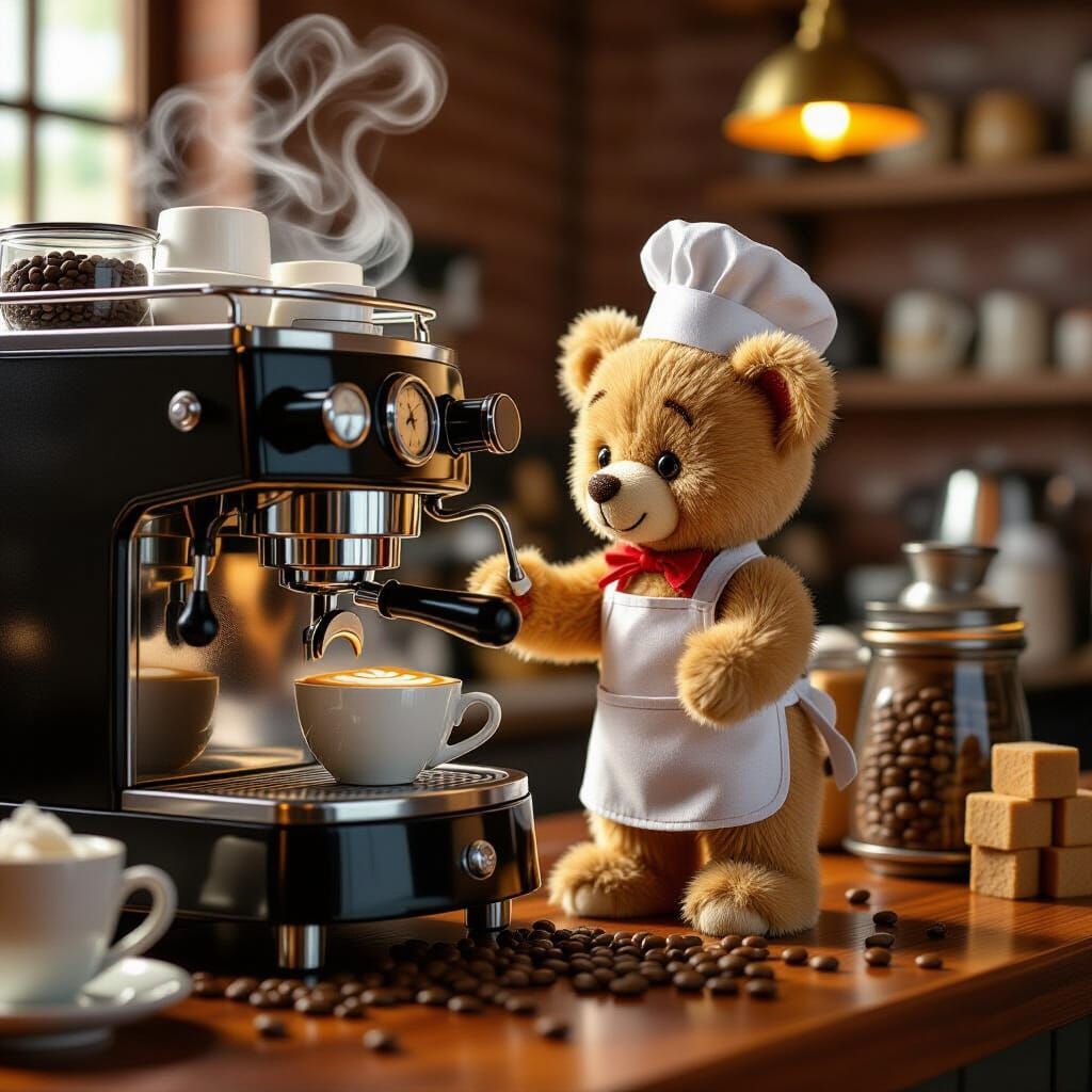 Teddy Bear Barista Makes Coffee: Pixar Style