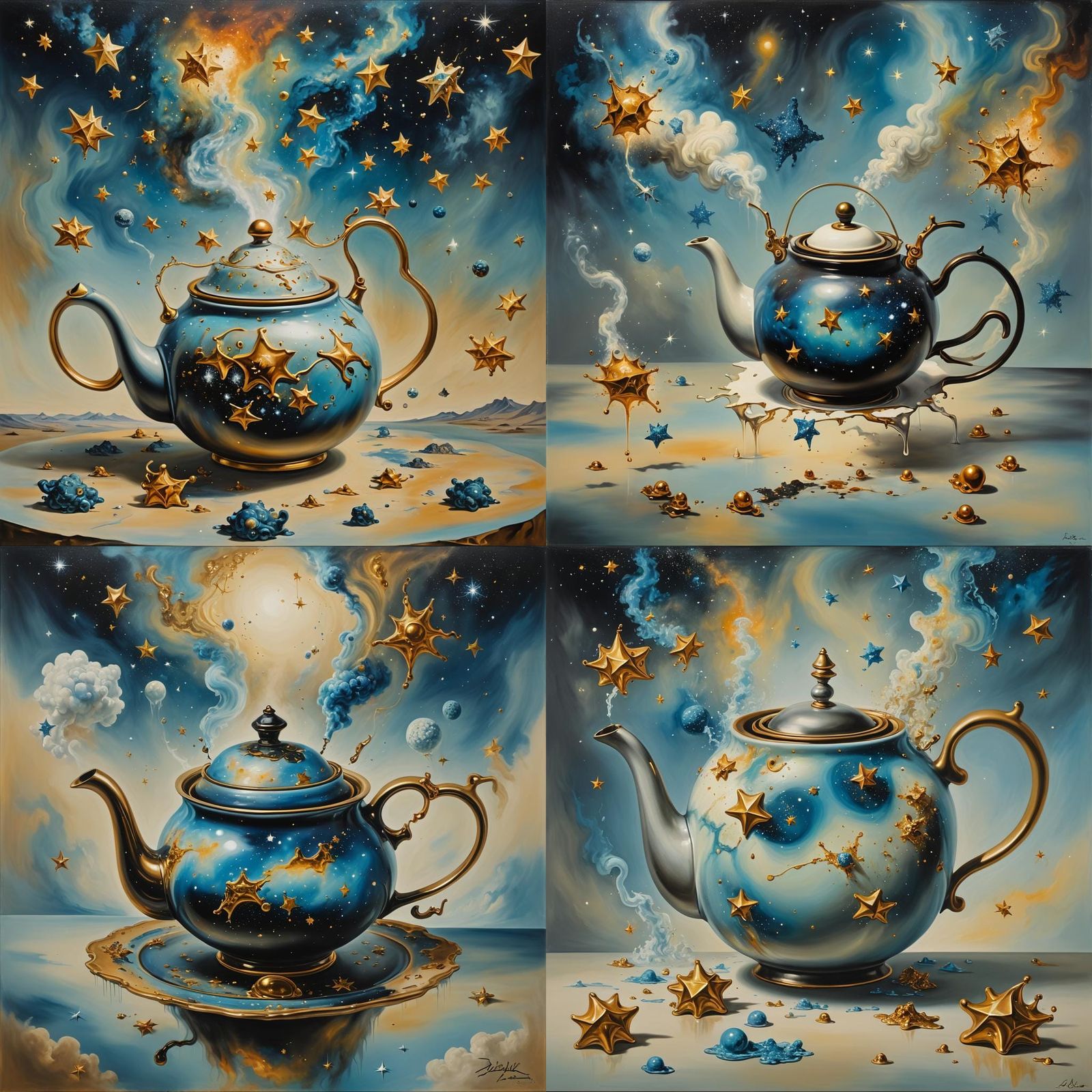 Teapot Galaxy: A Surrealist Oil Painting