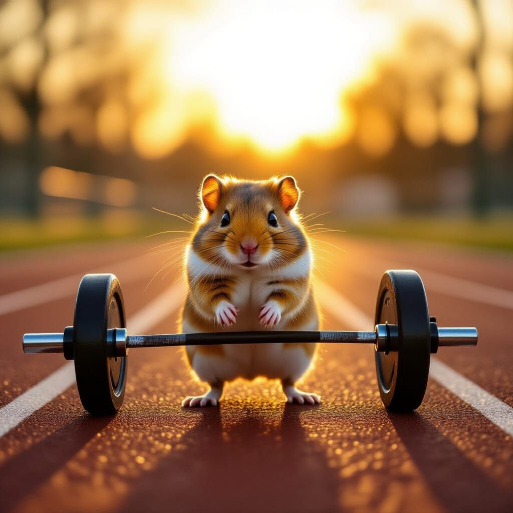 Hamster Exercising in Dramatic Sunrise Light