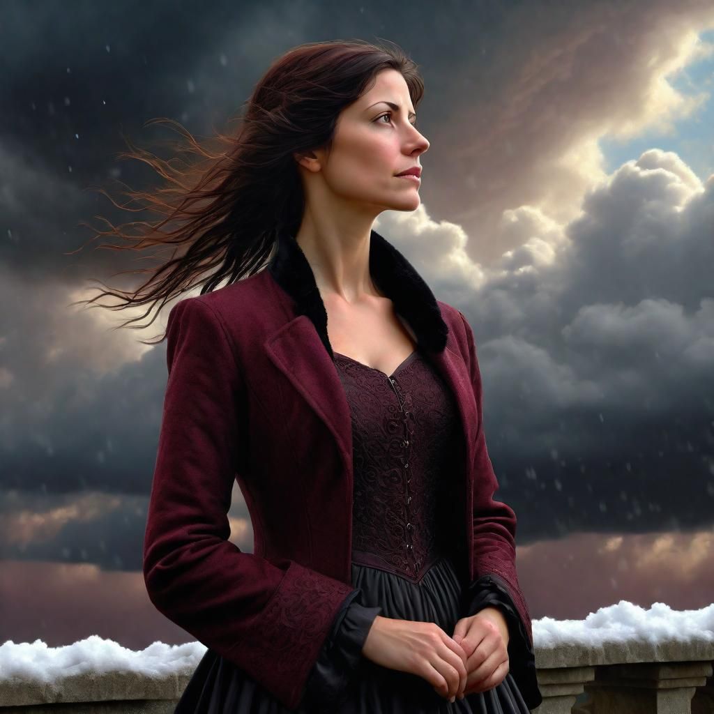 Brunette in Renaissance Style Watching Snow