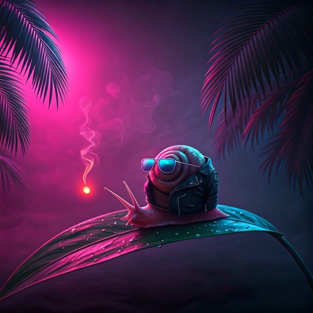 Snail Smoker in Synthwave Tropical Night
