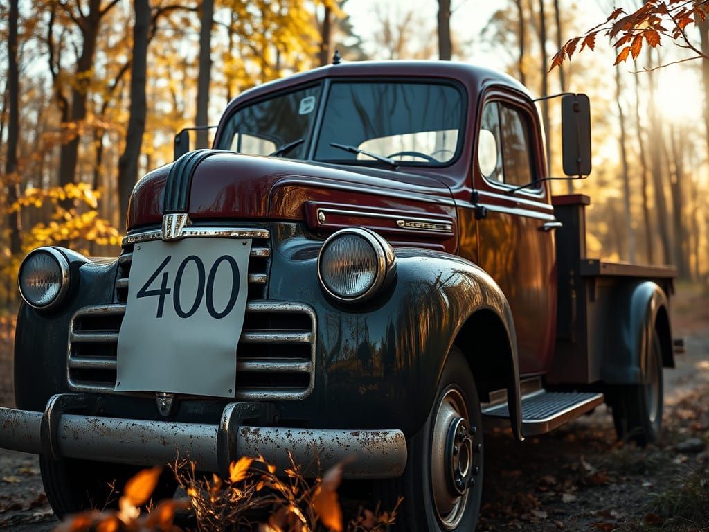 Vintage Autumn Truck Portrait in Forest
