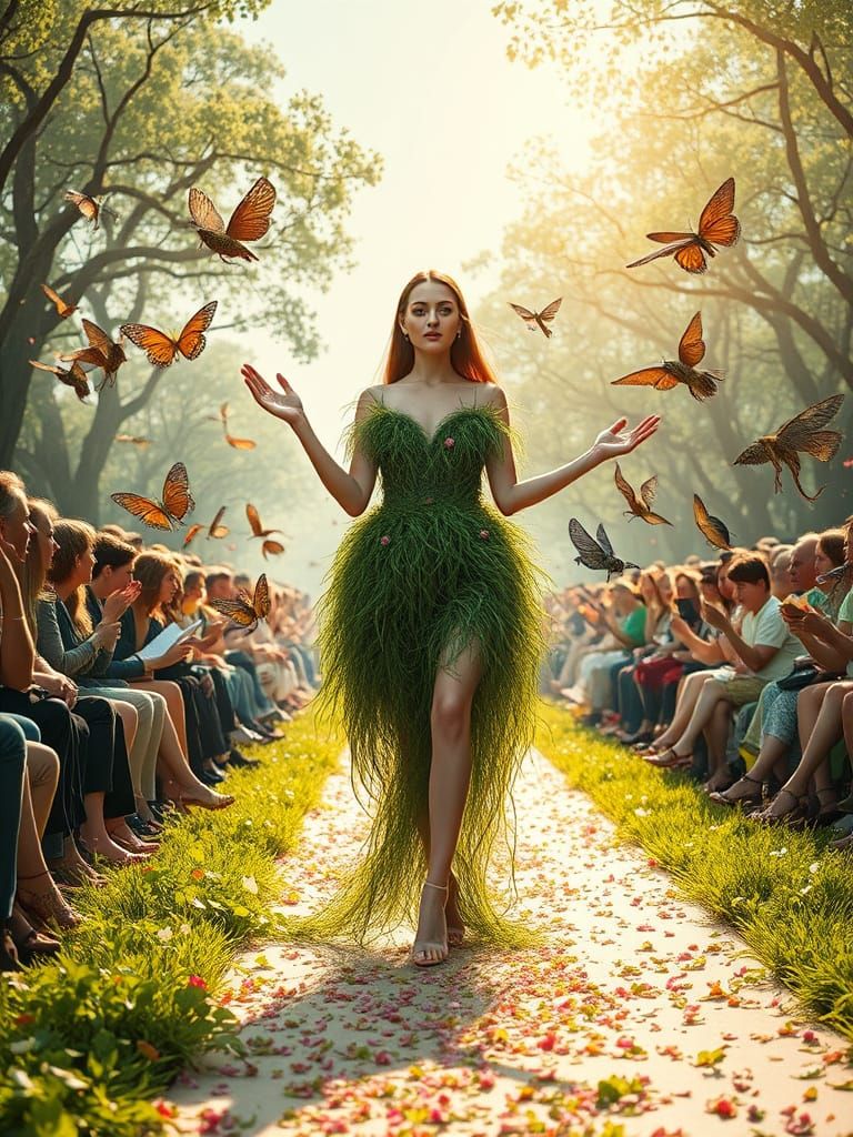 Ethereal Model Embodies Resilience in Floral Wonderland