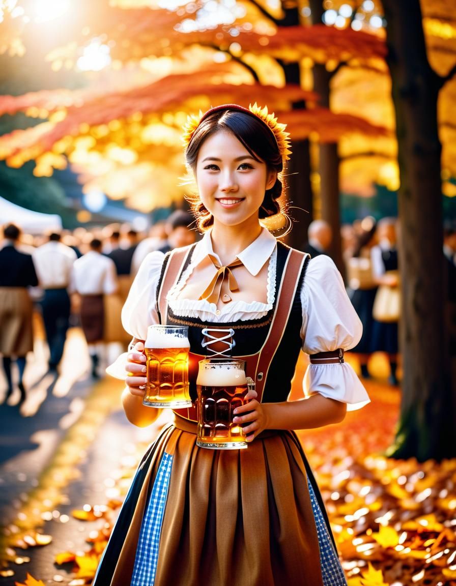 Oktoberfest in Tokyo: Japanese Woman in Dirndl