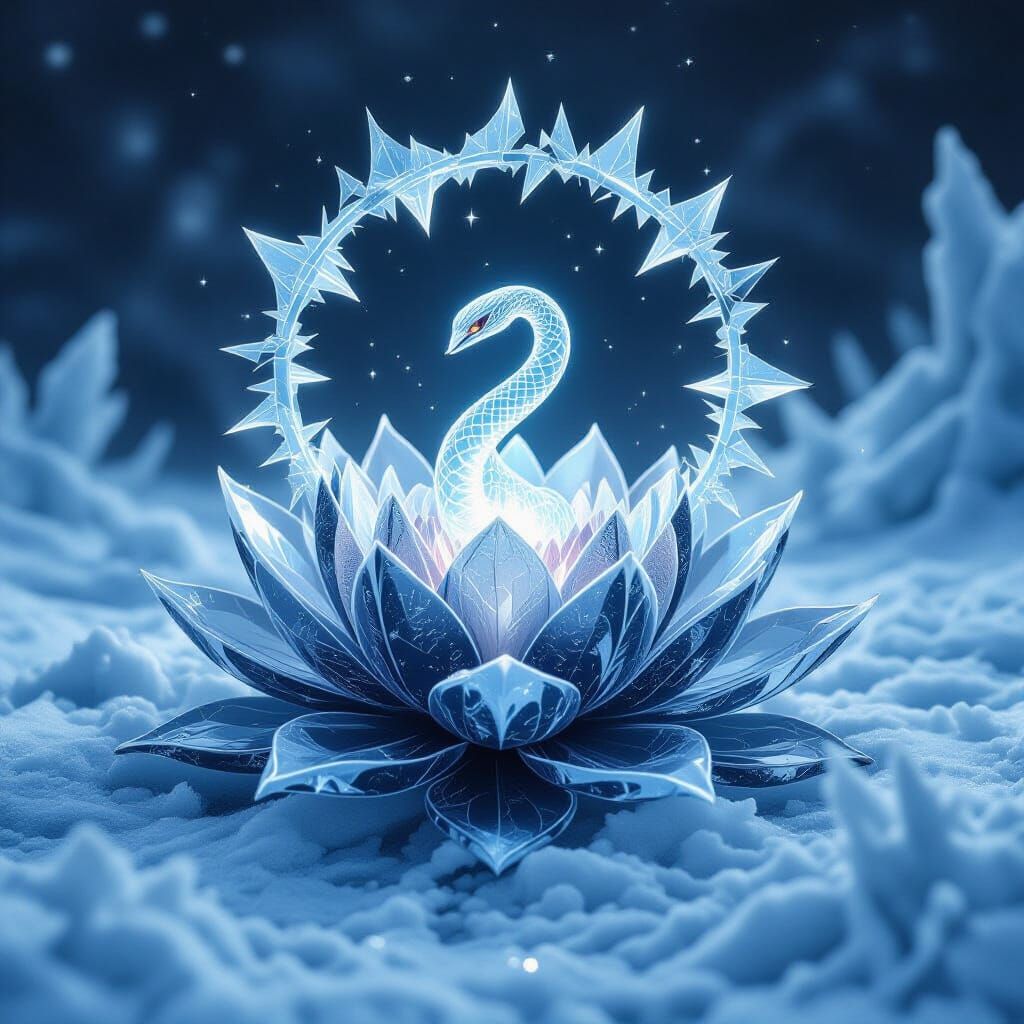 Mystical Ice Lotus Blooming in Frozen Void