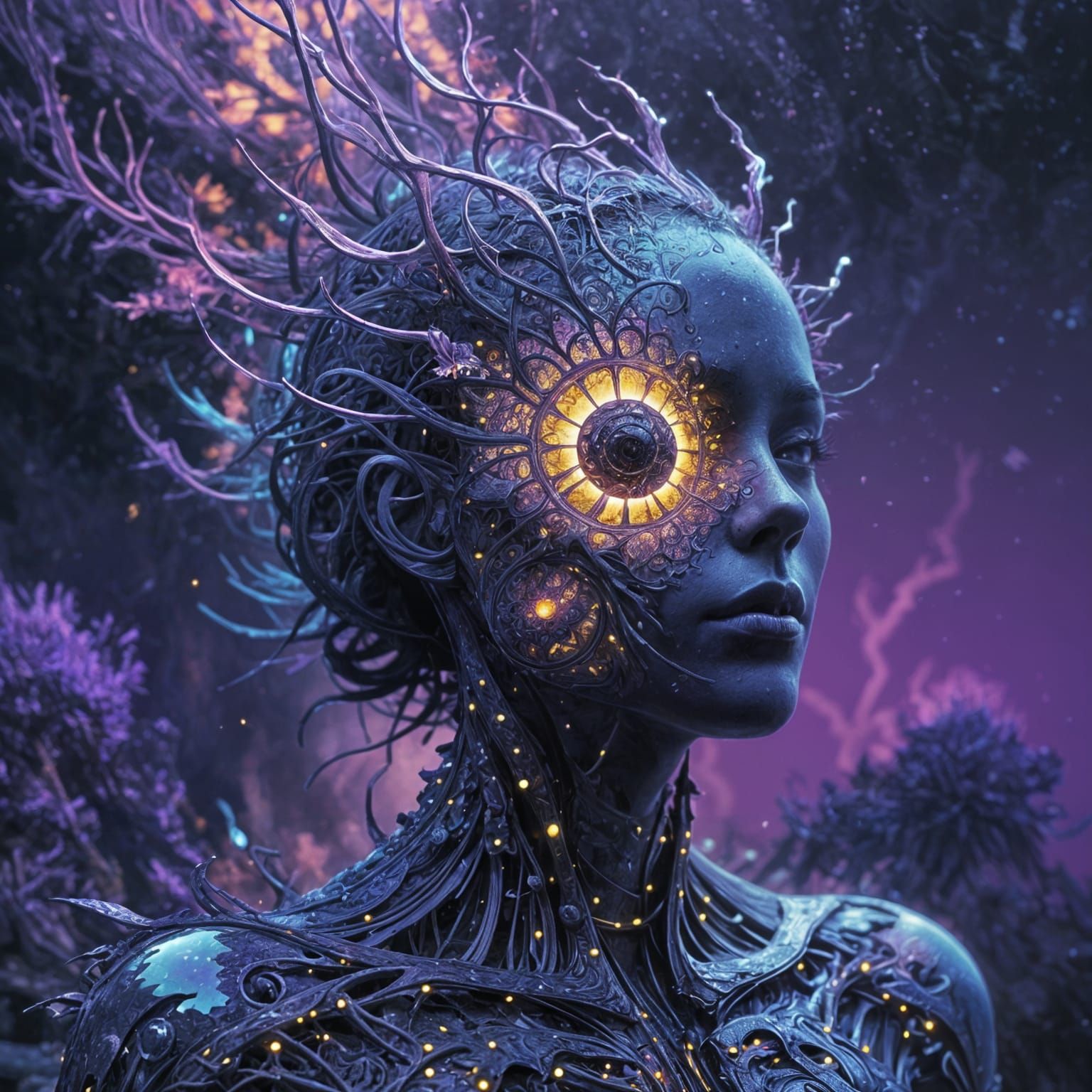 Ethereal Fractal Landscape in Hyperrealistic Splashes of Pur...