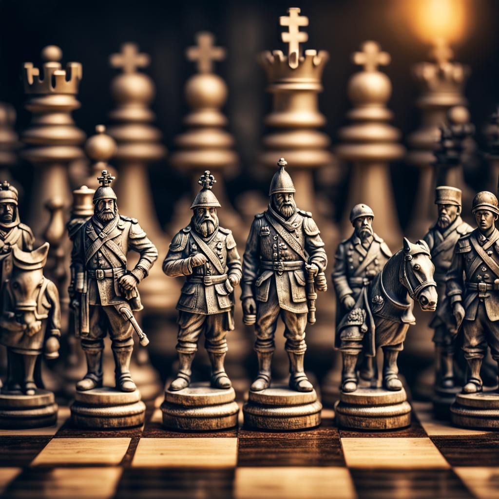 Chess Soldiers Revolution in Hyperrealistic Style