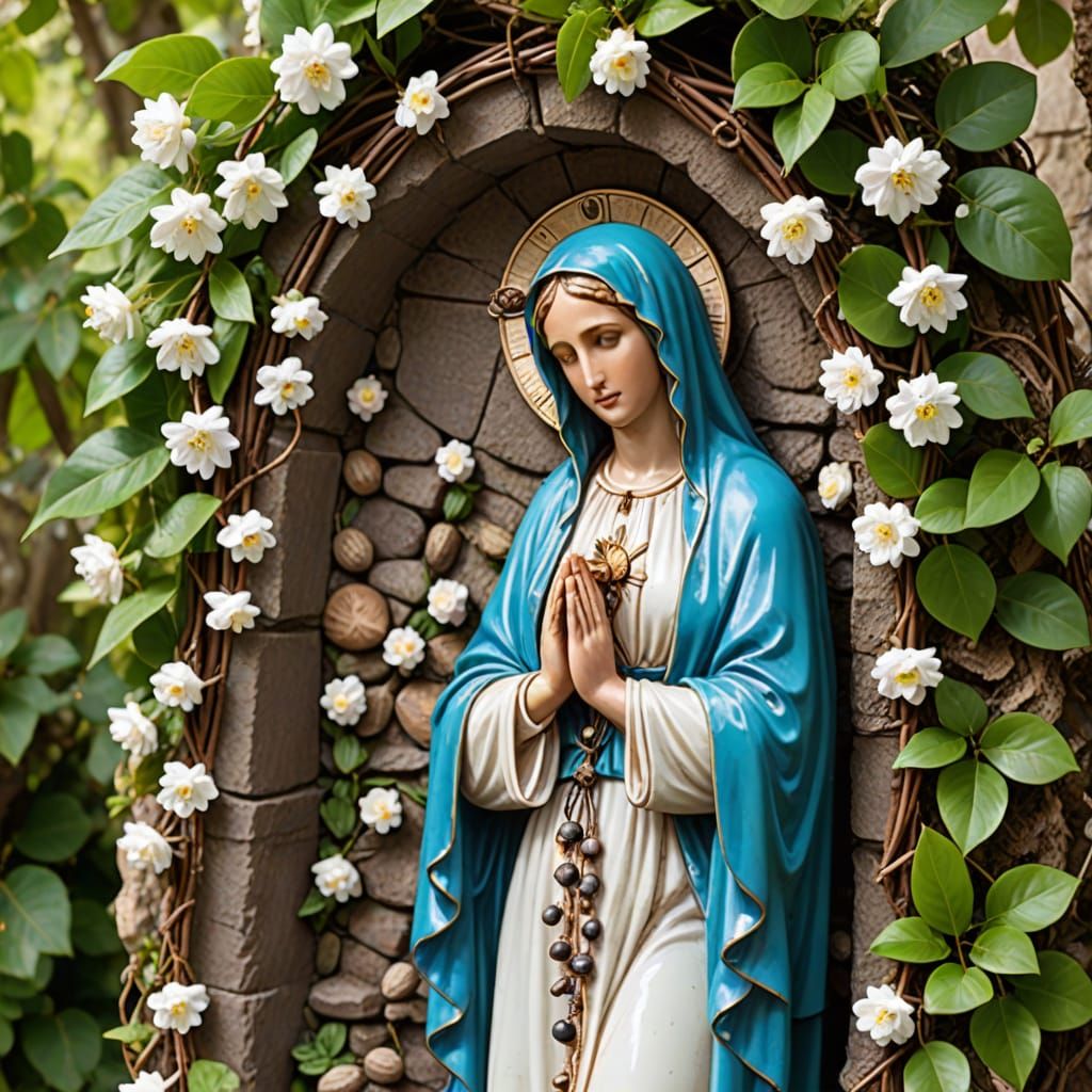 A Devotional Scene of the Virgin Mary in a Grotto Setting