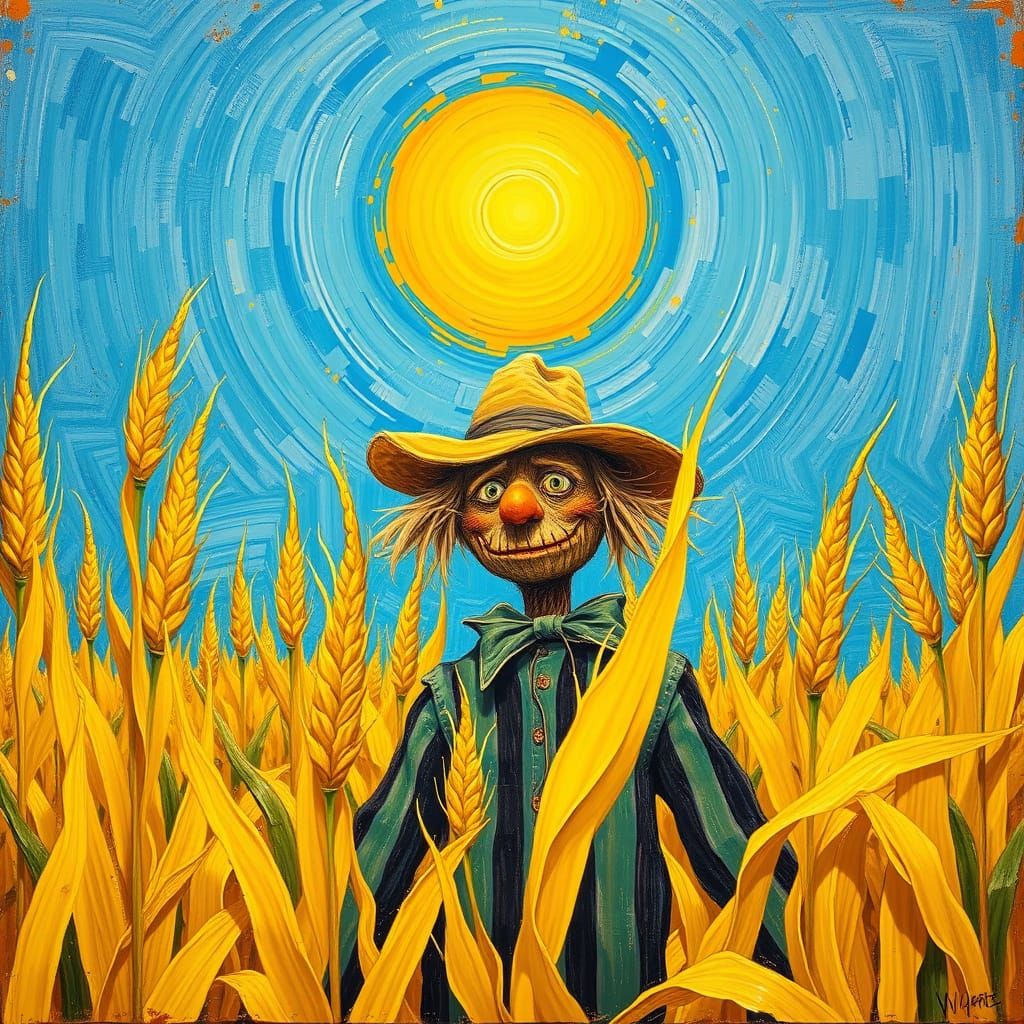 Scarecrow in Cornfield: Van Gogh Style Post-Impressionism