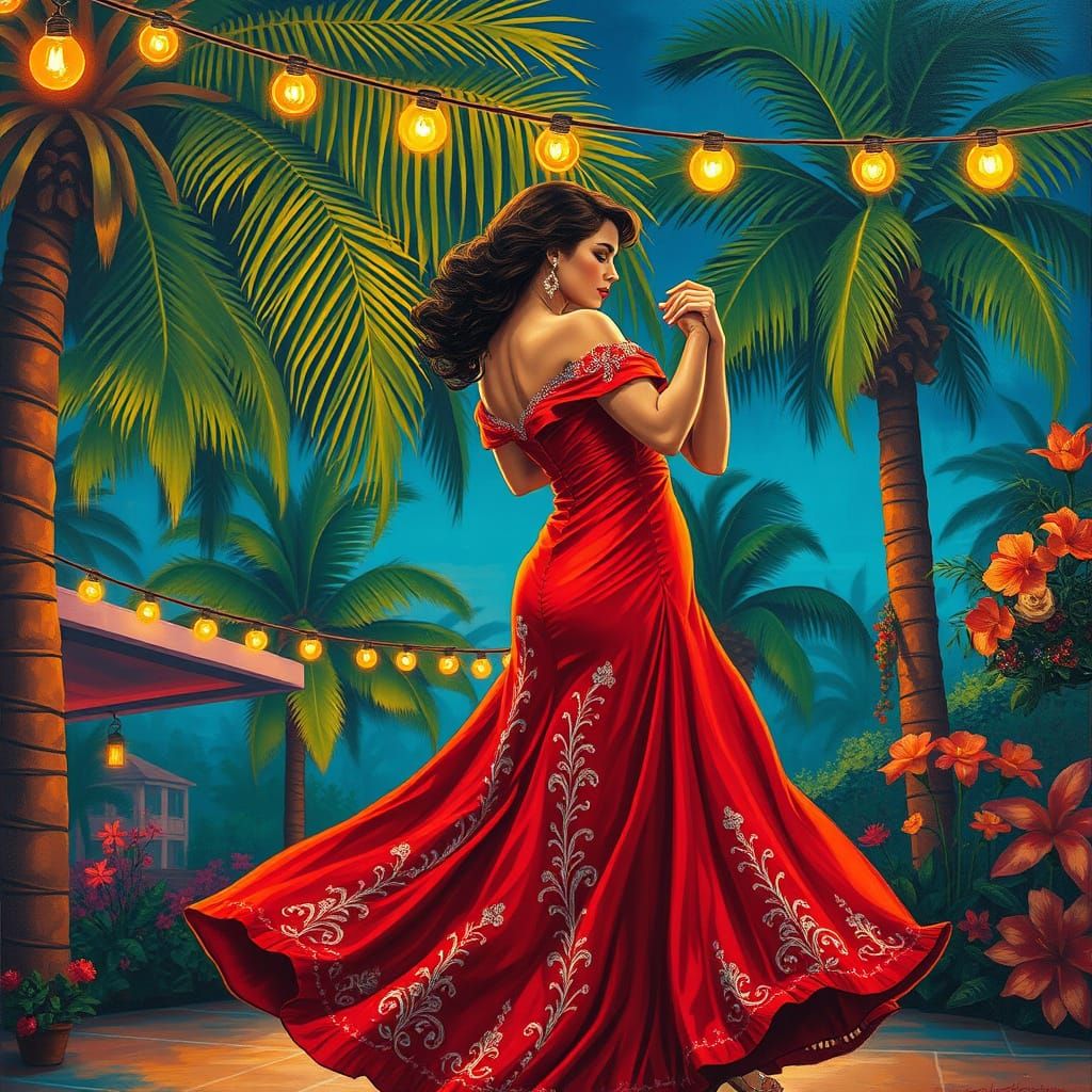 Sultry Salsa Dancer in Tropical Paradise
