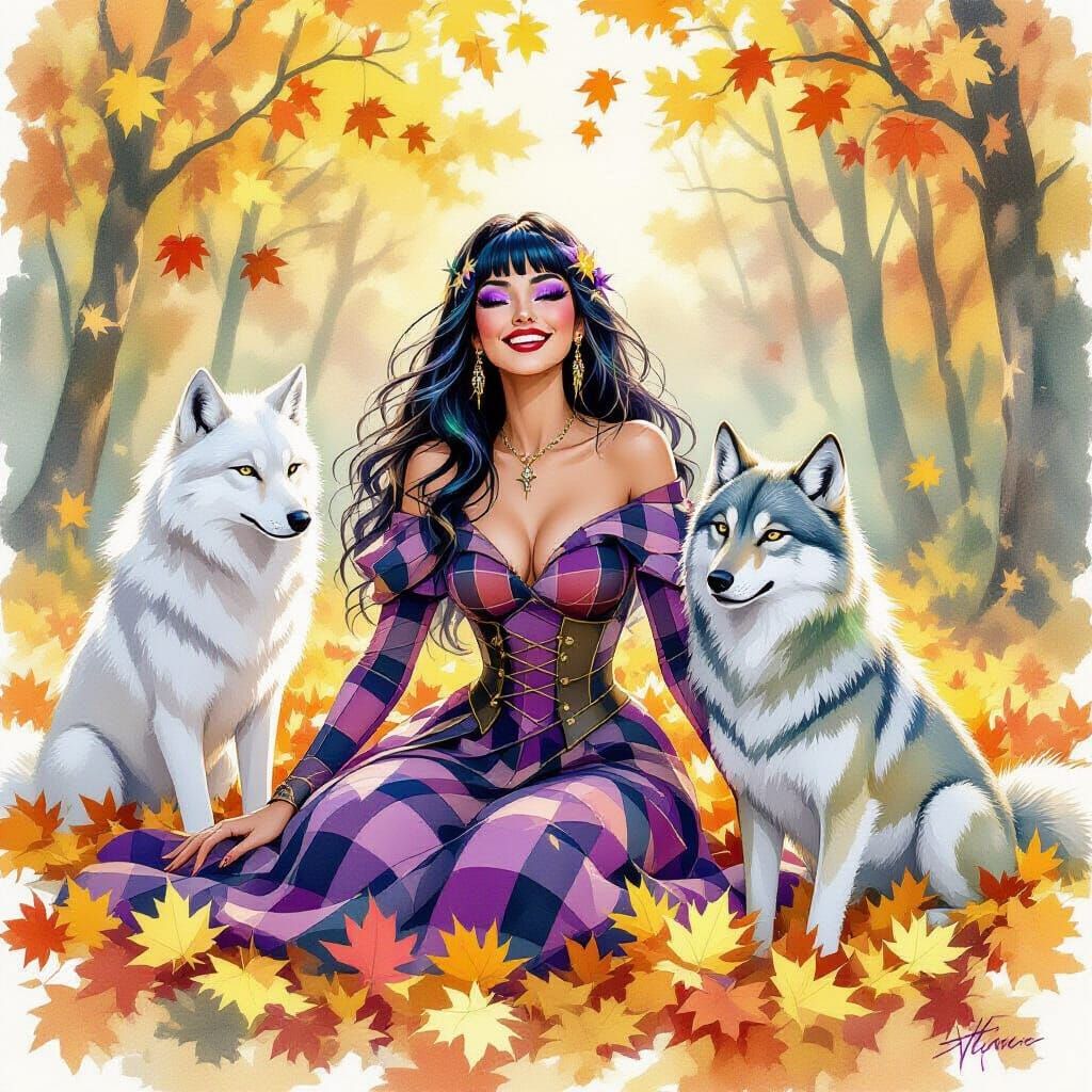 Enigmatic Star Witch Plays With Ethereal Wolves in Autumn Le...