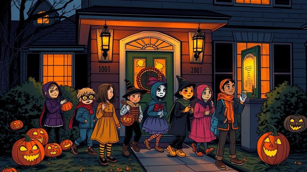 Trick-or-Treaters in Halloween Graphic Novel Illustration