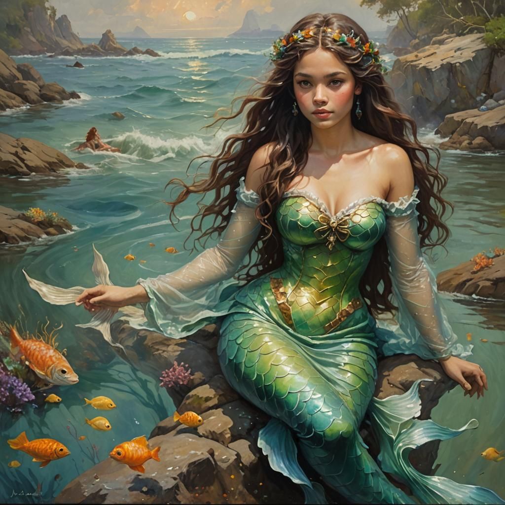 Mermaid Portrait in Oil Painting Style
