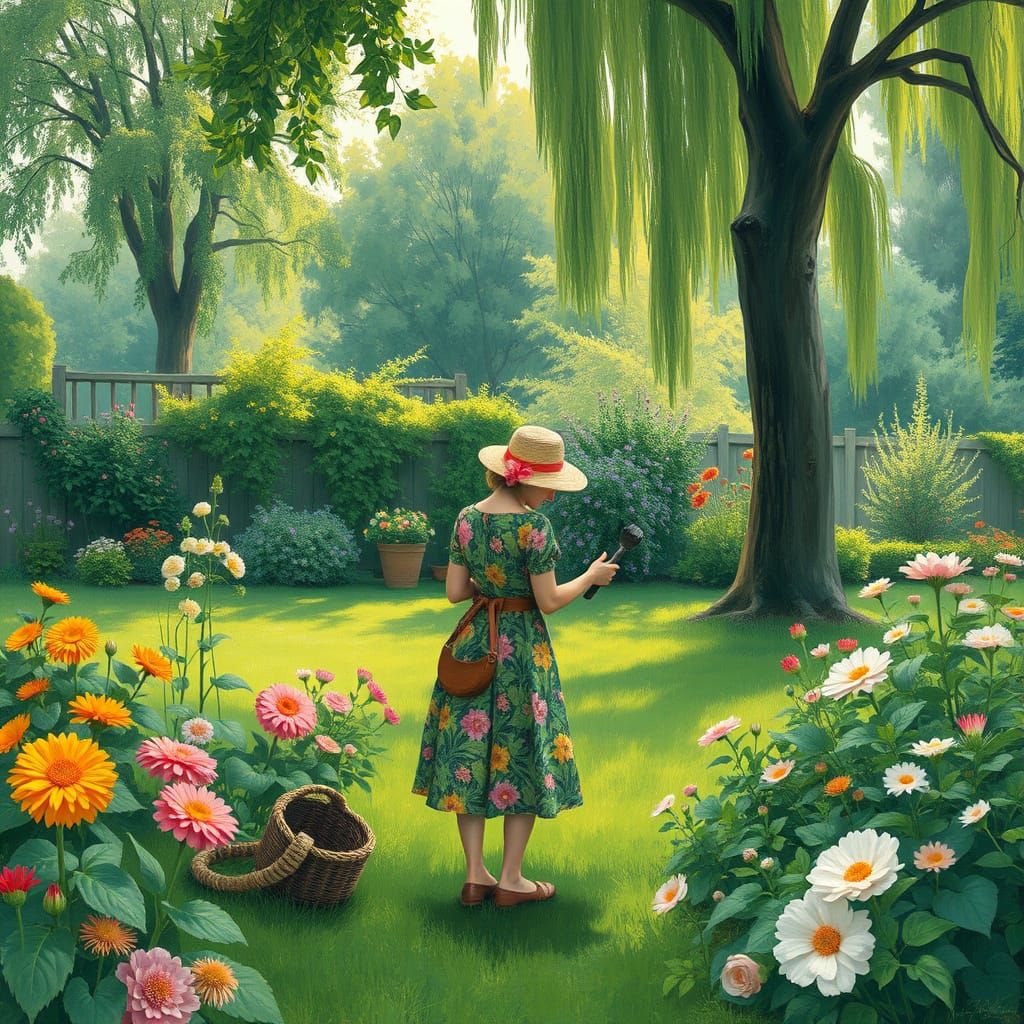 Floral Gardener in Impressionist Style