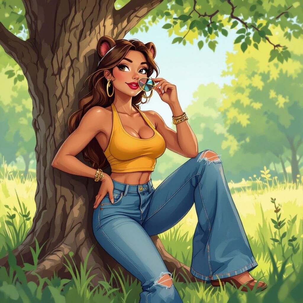 Athletic Beaver Woman in Park, Stylized Illustration