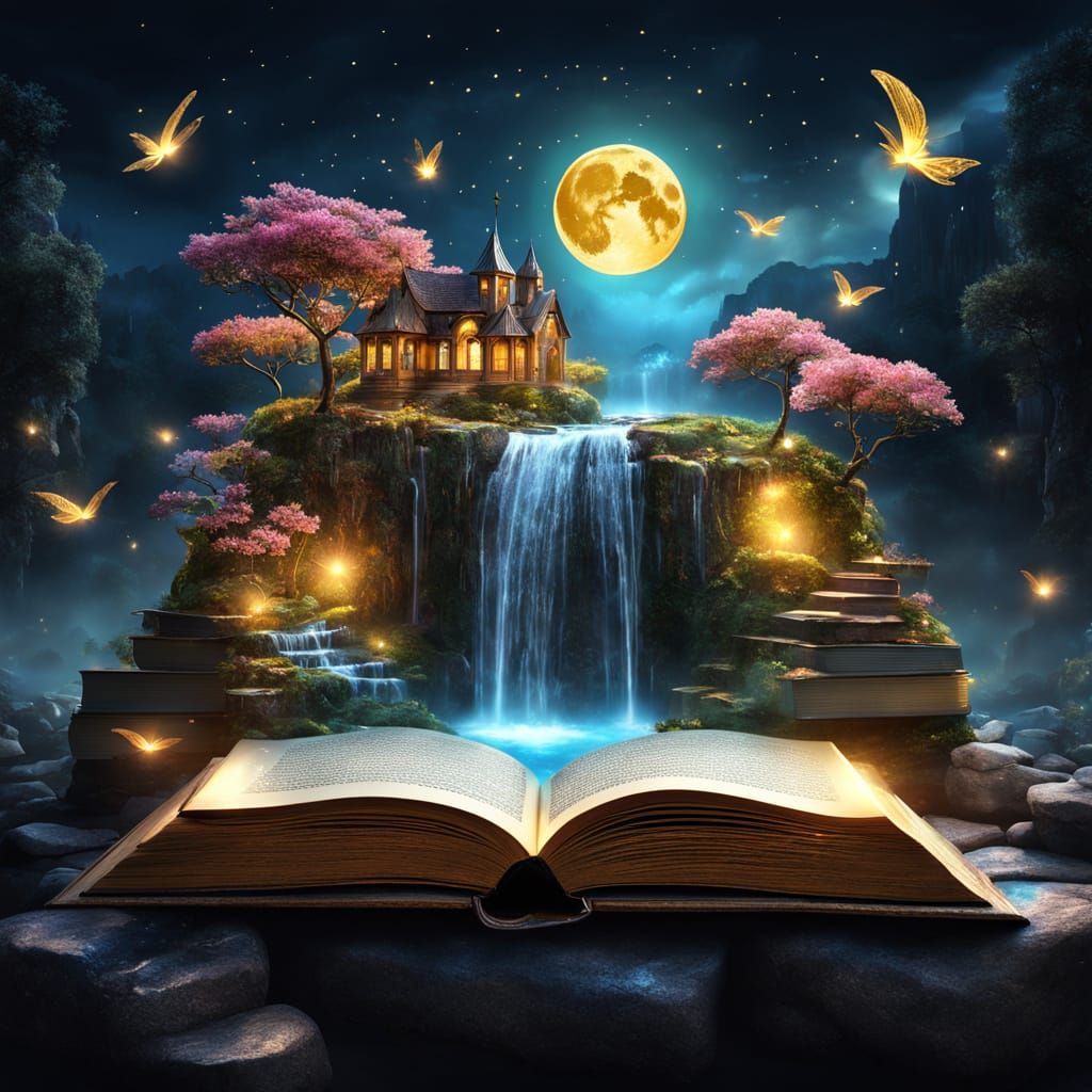 Glowing Fairy Waterfall in the Sky: Digital Art