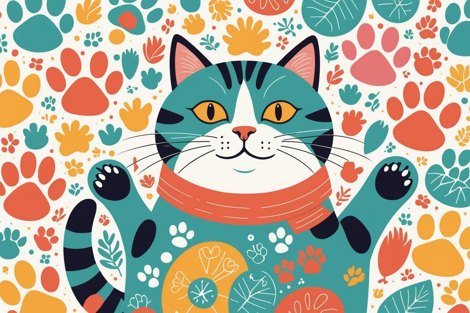 Playful Cartoon Cat with Pawsitive Vibes