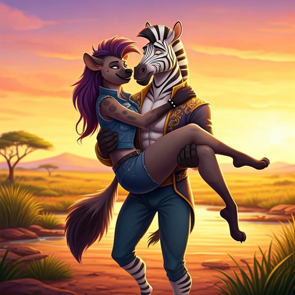Majestic Zebra Prince and His Punk-Rock She-Hyena Companion