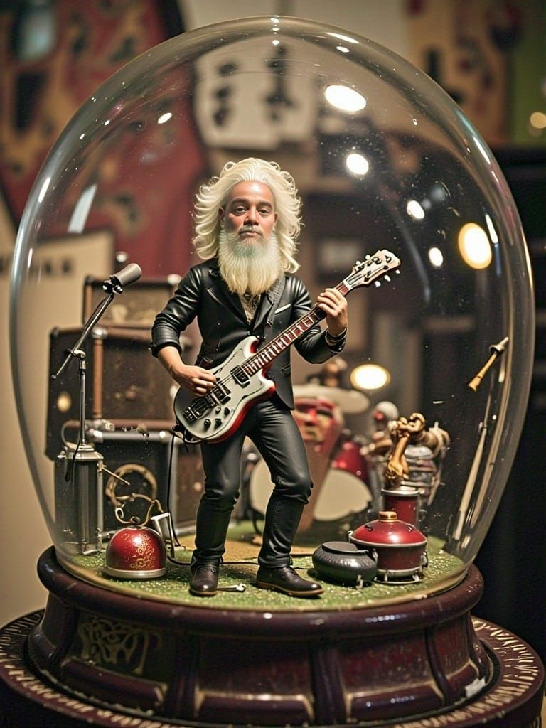 A Guitarist Inside a Snow Globe in Intricate Detail