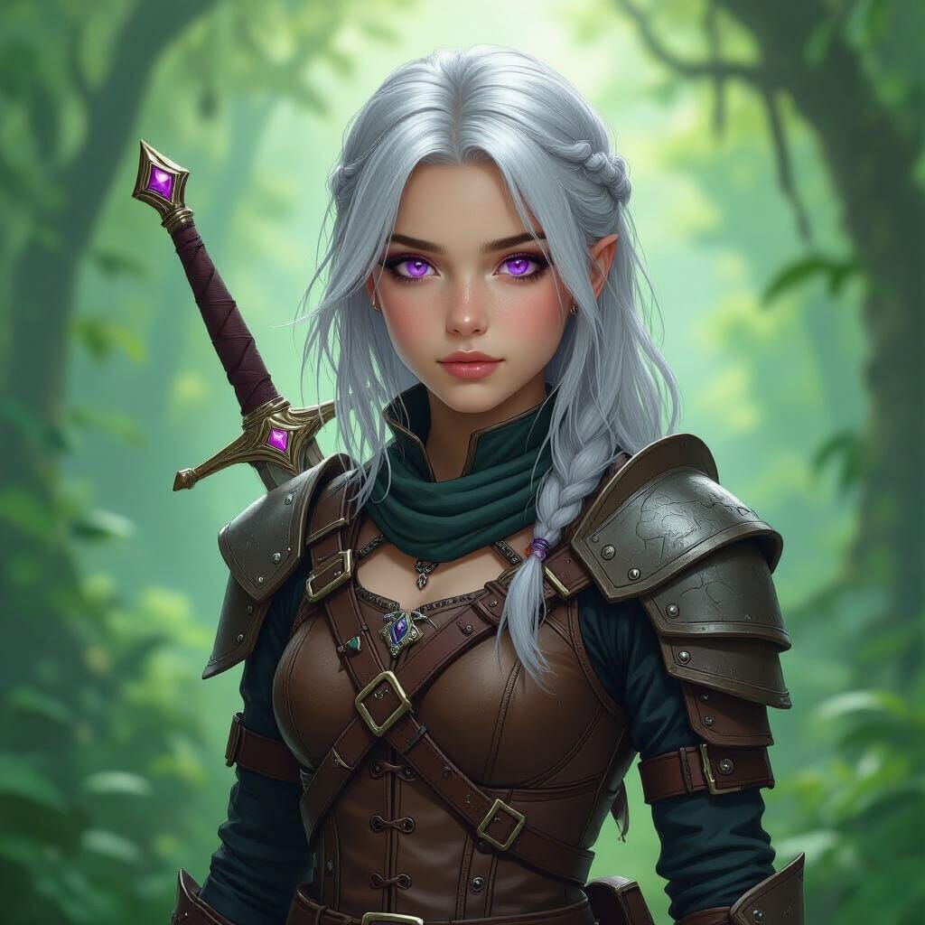 Fantasy Girl in Forest with Dagger, Digital Art